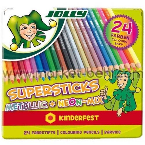 Цветни моливи Jolly неон+металик,мет.к-я,24цв
