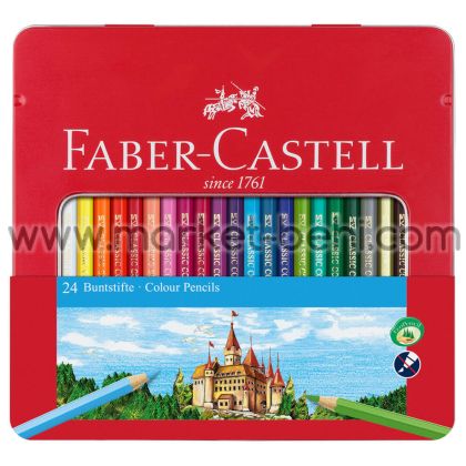 Моливи цветни Faber Castell,  замък, метална кутия, 24 цвята