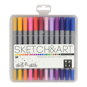 Двувърхи маркери четка+тънкописец Sketch&Art 24 цвята