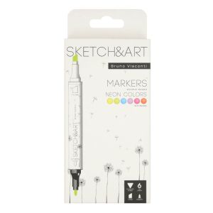 Двувърхи маркери Sketch&Art, 6 цвята, Неон