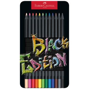 Моливи цветни Faber Castell  Black Edition, метална кутия, 12 цвята