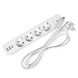 Разклонител Office 1, шуко, 4 гнезда, 1.8 m кабел, 2 USB Type-A, 1 USB Type-C, с ключ, бял