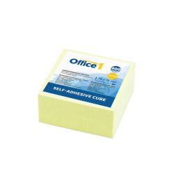 Office 1 Самозалепващи се листчета, 76 x 76 mm, пастелни, жълти, 400 листа