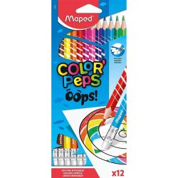 Моливи цветни Maped Color Pers Oops, 12 цвята с гума