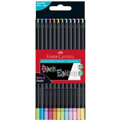 Цветни моливи Faber Castell  Black Edition, 12 цвята, Неон/Пастел