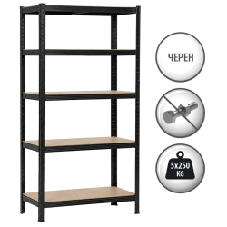 Метален стелаж Carmen CR-1016 - 180х90х45 см, до 250 кг на рафт - черен