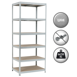 Метален стелаж STAR 213x90x60 см, до 250 кг на рафт - цинк