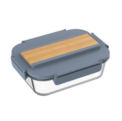 Office 1 Кутия за храна, стъклена, с прибори в капака, 1040 ml, синя