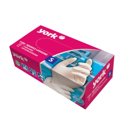 Ръкавици York, латексови, с пудра, S, 100 броя