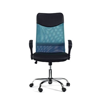 Директорски стол Monti HB, текстил, екокожа и меш, Tilt механизъм, до 120 kg, черна седалка, тюркоазена облегалка