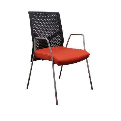 Посетителски стол MJ Omega Black, метална основа, червена седалка, черна облегалка, сглобена мостра