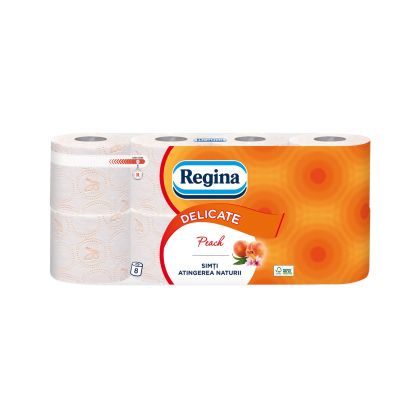 Тоалетна хартия Regina Peach, целулоза, трипластова, 135 къса, 8 броя