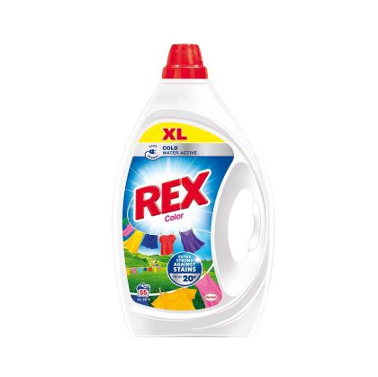 Перилен препарат Rex Color, гел, за цветно пране, 2.475 L, за 55 пранета