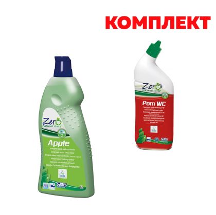 Препарат за почистване на под Sutter Zero Apple, 1 L, в комплект с Препарат за почистване на тоалетна и баня Zero Pom WC, гел, 750 ml, 1.75 l