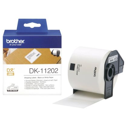 Лента Brother DK11202, 62 x 100 mm, черен печат върху бяла лента, 300 броя