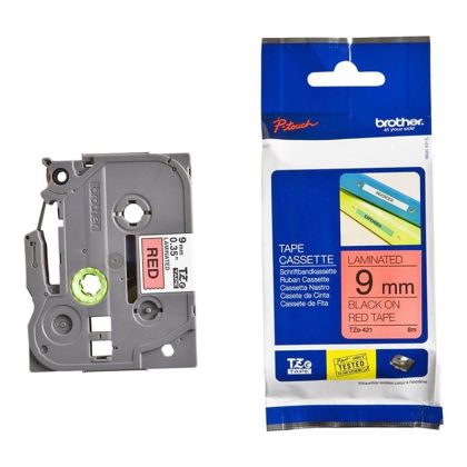 Лента Brother TZE421, 9 mm, черен печат върху червена лента