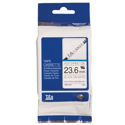 Лента Brother HSE251, термоустойчива, черен печат върху бяла лента