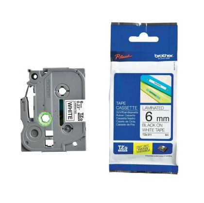 Лента Brother TZe-211, 6 mm x 8 m, черен печат върху бяла лента
