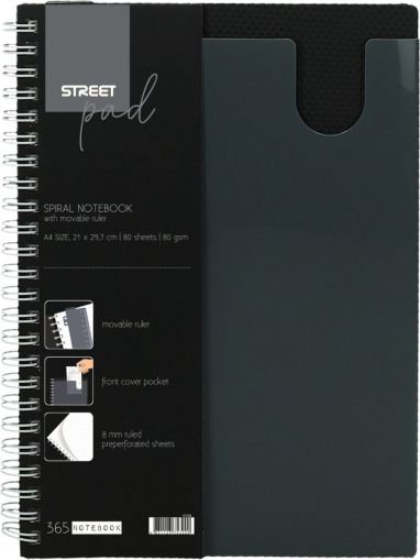 Тетрадка SP Office, А5, спирала, PP, 80л, малки квадратчета, черна