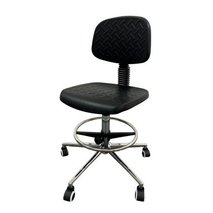 Офис стол RFG Remo Ring Chrome, висок, до 130 kg, черен, подходящ за професионално използване в лаборатории, здравеопазване, услуги и производство