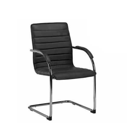 Посетителски стол RFG Sky M, екокожа, метална основа, до 120 kg, черен, 4 броя в комплект