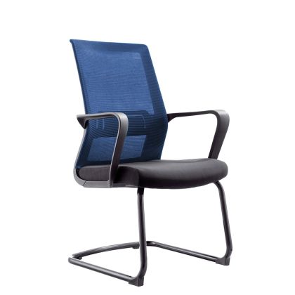 Посетителски стол RFG Smart M, дамаска и меш, до 120 kg, черна седалка, тъмносиня облегалка, 2 броя в комплект