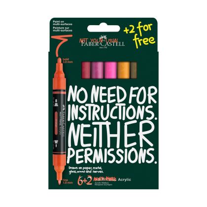 Faber-Castell Акрилен маркер Multimark Flame, 6+2 броя