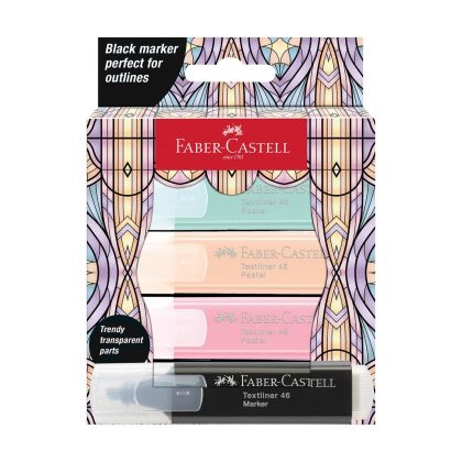 Faber-Castell Текст маркер, 1 черен и 3 пастелни цвята