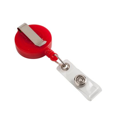 Office 1 Ретрактор, ролетен държач за бадж, с клипс, кръгъл, червен, 5 броя в опаковка