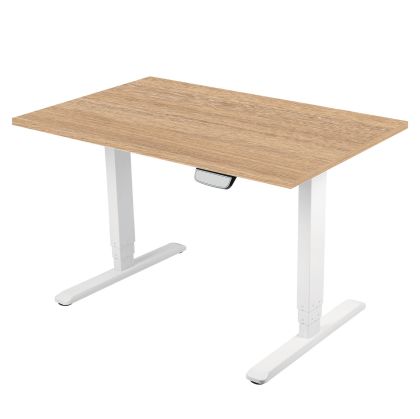 Ергономично eлектрическо бюро RFG, 160 x 80 cm, ПДЧ 25 mm, плот кехлибарен дъб, бели метални крака