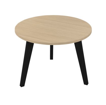 Ниска маса Narbutas Nova Wood, 700 x 700 х 480 mm, кръгъл плот, ПДЧ, меламин избелен дъб, черни дървени крака