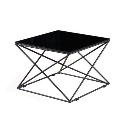 Ниска маса RFG Cubo, 600 х 600 х 400 mm, квадратен стъклен плот, черна