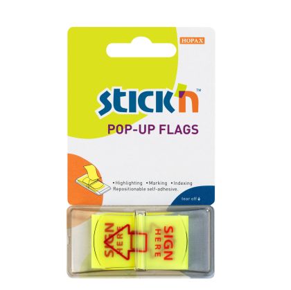 Stick'n Самозалепващи индекси Sign Here, със стрелка, PVC, 45 x 25 mm, жълти, 50 броя