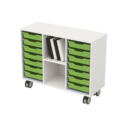 Етажерка RFG, с 14 зелени тавички, PP, 104 х 40 х 960 mm, ПДЧ 18 mm, бяла