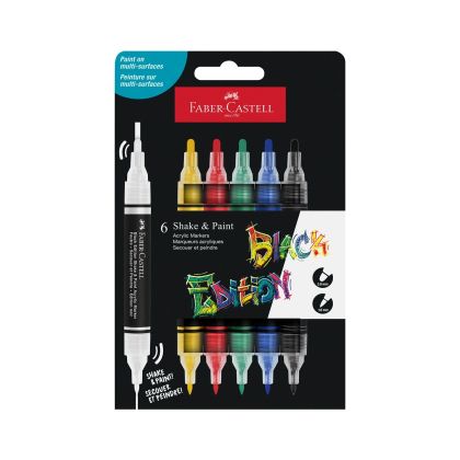 Faber-Castell Акрилен маркер Black Edition, 6 базови цвята