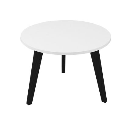 Ниска маса Narbutas Nova Wood, 700 x 700 х 480 mm, кръгъл плот, ПДЧ, бял меламин, черни дървени крака