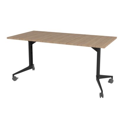 Конферентна маса RFG Flip, 140 x 80 x 74 cm, мобилна, сгъваема, правоъгълен плот, ПДЧ 25 mm, кехлибарен дъб, черни метални крака
