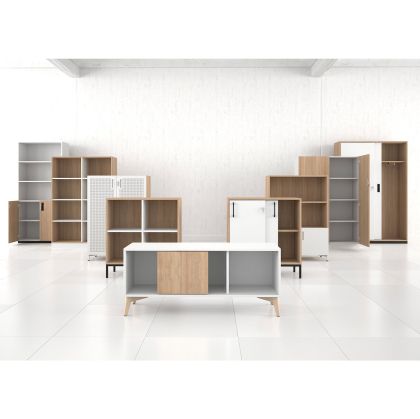 Шкаф Narbutas Choice, 1000 x 420 x 1425 mm, ПДЧ 18 mm, меламин избелен дъб, меламин избелен дъб, черна дръжка