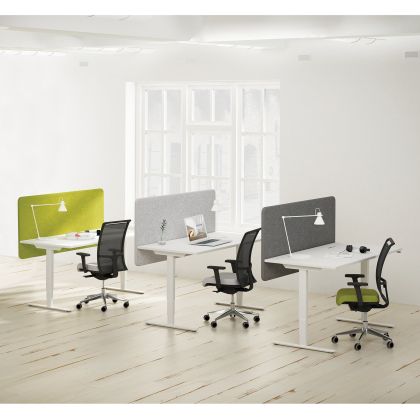 Шумоизолиращ преграден панел за бюро Narbutas Desk 760, 1600 x 36 x 760 mm, дамаска Velito Presto светла мента, сив метал