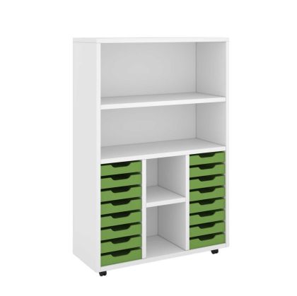 Етажерка RFG, с 14 PP зелени тавички, 1040 х 400 х 1500 mm, ПДЧ 18 mm, бяла