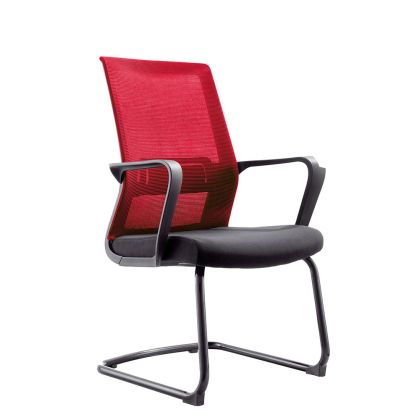 Посетителски стол RFG Smart M, дамаска и меш, до 120 kg, черна седалка, червена облегалка, 2 броя в комплект