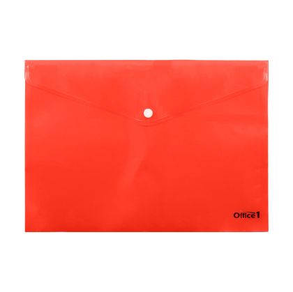 Office 1 Папка, А4, с копче, прозрачна, червена