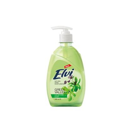 Течен сапун Elvi, с помпа, билкови листа, 400 ml, зелен