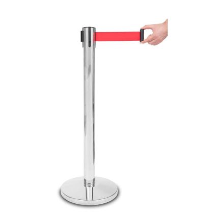 Ограничително колче, хром, с червена лента, 235 cm, ш 320 mm, в 920 mm