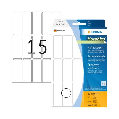 Herma Самозалепващи се етикети, за цени, 20 х 50 mm, бели, 480 броя, в кутия