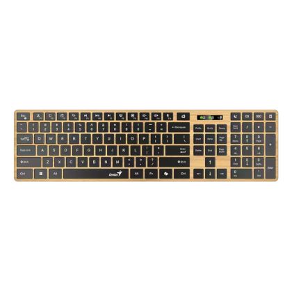 Клавиатура Genius Slimstar 7250BT, безжична, AI Copilot, Bluetooth/USB, 12 бързи бутона, AAA, дървесна
