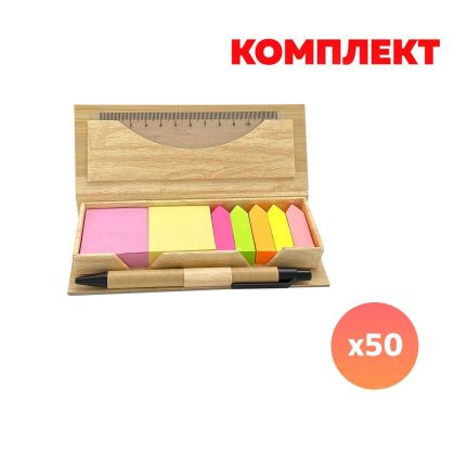 Linea Комплект листчета, линия и химикалка, в бамбукова кутия, с включен печат, 50 броя