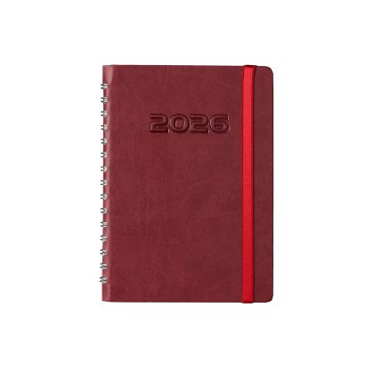 Календар-бележник, А5, с дати, със спирала и ластик, луксозен, бордо
