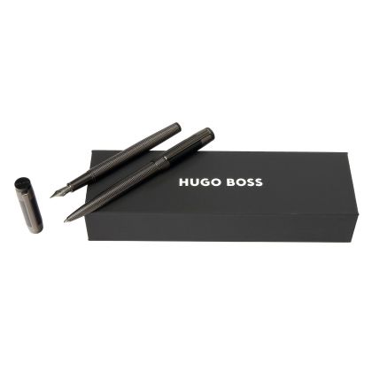 Hugo Boss Комплект писалка и химикалка Rive, в кутия, хром