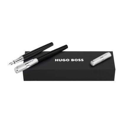 Hugo Boss Комплект писалка и ролер Formation Line, в кутия, сребристо-черни